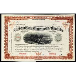 Saint Paul, Minneapolis and Manitoba Railway Company Stock Certificate.