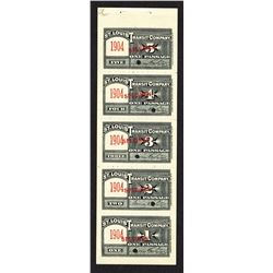 St. Louis Transit Co. Strip of 5 tickets for 1904 St. Louis World's Fair.