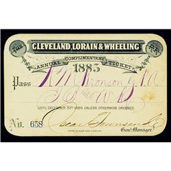 Cleveland, Lorain & Wheeling Rail Road Annual Pass 1885.