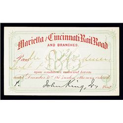 Marietta & Cincinnati Rail Road Annual Pass 1875.