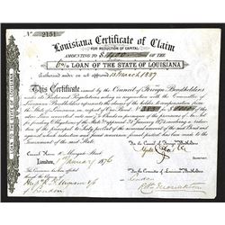 Louisiana Certificate of Claim, 1876 Bond.