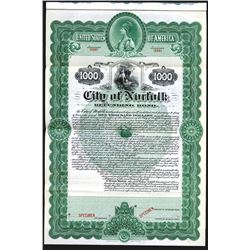 City of Norfolk 1900 Specimen Bond.