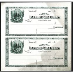 Bank of Kentucky Proof Uncut Check Pair.