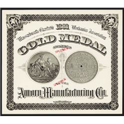 Amory Manufacturing Co. Gold Medal Specimen Certificate.