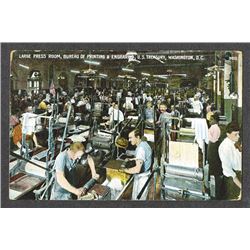 Bureau of Engraving & Printing Postcard of Large Press Room Scene.