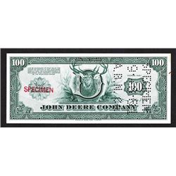 John Deere Co. $100 Certificate or Coupon Specimen.