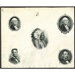 Proof Vignette Sheet with Lincoln & Washington Portraits.