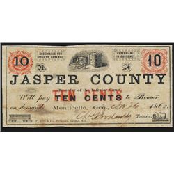 Jasper County, By Order of the Inferior Court, 1862 Obsolete Scrip Note.