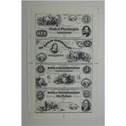 Bank of Bloomington Uncut Sheet of 4 Proprietary Proofs.