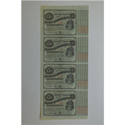 Louisiana. $5 Series 1879 Baby Bond. Uncut sheet of 4,