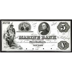 Marine Bank of the City of New York. $5. 1850's. Proof on India paper.
