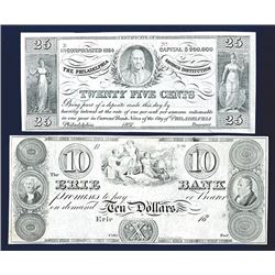 Pennsylvania Reprint Proof Notes from Original Plates, ca. 1890 to 1930 Obsolete Banknote Pair.