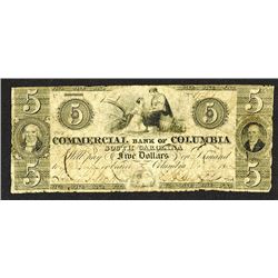 Commercial Bank of Columbia, 1855 Obsolete Banknote.