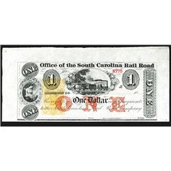 South Carolina. Office of the South Carolina Rail Road 18xx (ca.1860-70's) with Revenue Imprint.