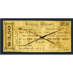 Treasurer of the State of Texas 1862 Treasury Warrant.