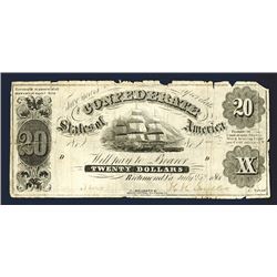 Confederate States of America, 1861, T-8 Issue Banknote.