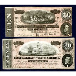 Confederate States of America, 1864 Issue Banknote Pair.