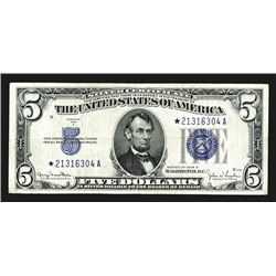 U.S. Silver Certificate, $5, Blue Seal, 1934D, KL#1655* Star Note.