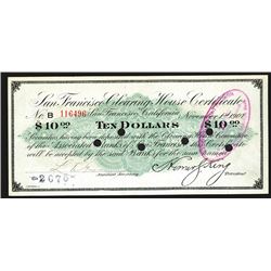 San Francisco Clearing House Certificate, 1907 $10 Issue.