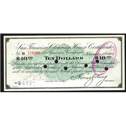 San Francisco Clearing House Certificate, 1907 $10 Issue.