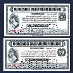 Chicago Clearing House Certificate, 1933 Scrip Pair with Matching Serial Numbers.