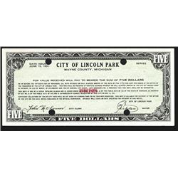 City of Lincoln Park 1934 Specimen Depression Scrip.