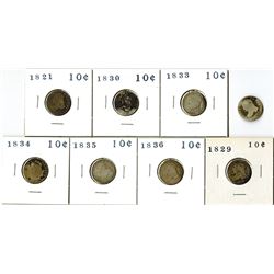 Bust Dimes, Group, 8 pieces.