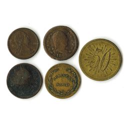 Civil War Era Tokens 5 Pieces.