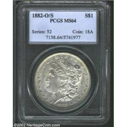 1882-O/S S$1 MS64 PCGS. VAM-4. Top 100 Variety. The 'recessed' variant of this overmintmarked issue.
