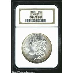 1885 S$1 MS67 NGC. Not nearly as common as one might expect, especially this satiny. The Philadelphi