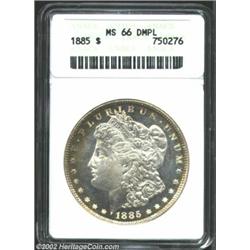 1885 S$1 MS66 Deep Mirror Prooflike ANACS. The glassy mirror fields show excellent contrast against.