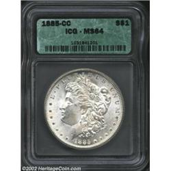 1885-CC S$1 MS64 ICG. This is a fully frosted near-Gem whose untoned surfaces are expectantly sharp.