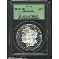 1885-CC S$1 MS64 Deep Mirror Prooflike PCGS. Outstanding cameo contrast with no striking weakness an