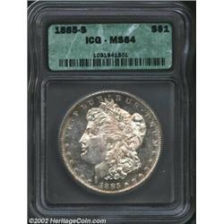 1885-S S$1 MS64 ICG. Untoned on the reverse, this semi-prooflike example displays delicate, mottled,