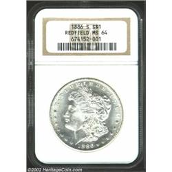 1886-S S$1 MS64 NGC. Ex: Redfield. A flashy near-Gem that has an immaculate obverse field and overal