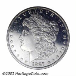 1887-O S$1 MS65 Deep Mirror Prooflike ANACS. The 1887-O is seldom found with deeply mirrored fields.