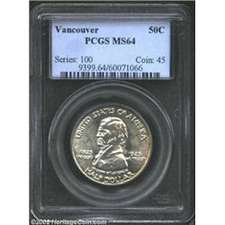 1925 50C Vancouver MS64 PCGS. Satiny and virtually distraction-free, the otherwise untoned features.
