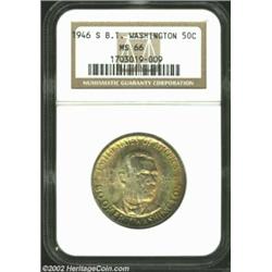 1946-S 50C Booker T. Washington MS66 NGC. Rich multicolored toning covers the obverse, while the rev