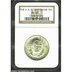 1948-D 50C Booker T. Washington MS67 NGC. Highly lustrous and attractive, with beautiful pale honey-