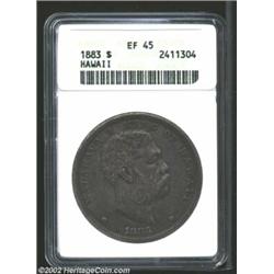 1883 S$1 Hawaii Dollar XF45 ANACS. The dove-gray and mauve patina is lighter on the reverse. An attr