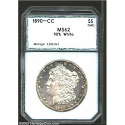 1890-CC S$1 Morgan Dollar MS62 90% White PCI (MS62 Prooflike). The fields are highly reflective, and