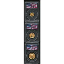 A Lot of (3) 2001 American Gold Eagle coins, one each of the Tenth Ounce, Quarter Ounce, and Half Ou
