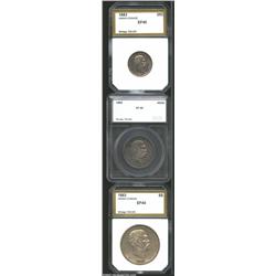 1883 25C Hawaii Quarter XF45 PCI (AU50 Cleaned), streaky golden-brown and pale cobalt-blue patina; 1