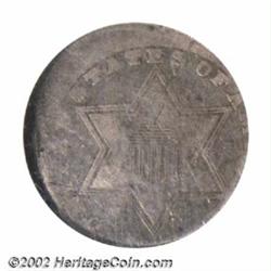 Undated 3CS Type Two Three Cent Silver--15% Off Center--VG10 NGC. Struck off center toward 5 o'clock