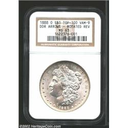 1888-O S$1 Morgan Dollar--Rotated Reverse--MS63 NGC. VAM-9. Top 100 Variety. The arrows and arrow sh