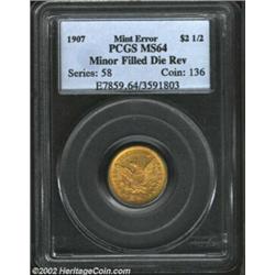 1907 $2 1/2 Quarter Eagle--Minor Filled Die Reverse--MS64 PCGS. Outstanding from a technical perspec
