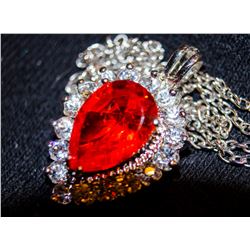 Ladys Gorgeous Sterling Sapphire & Red Garnet Necklace