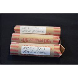 (3) Rolls 80's-90's Unsearched Canada 1-Cent (High Grades)