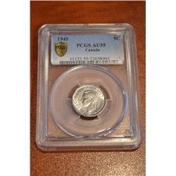 1945 Canada V Nickel - PCGS AU55