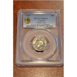 1947 Canada Maple Leaf Nickel - PCGS MS64